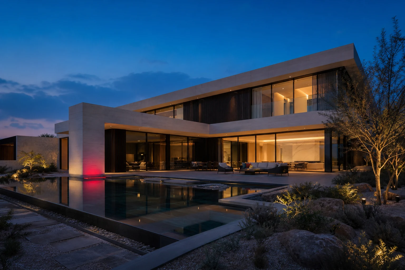 Smart villa at blue hour